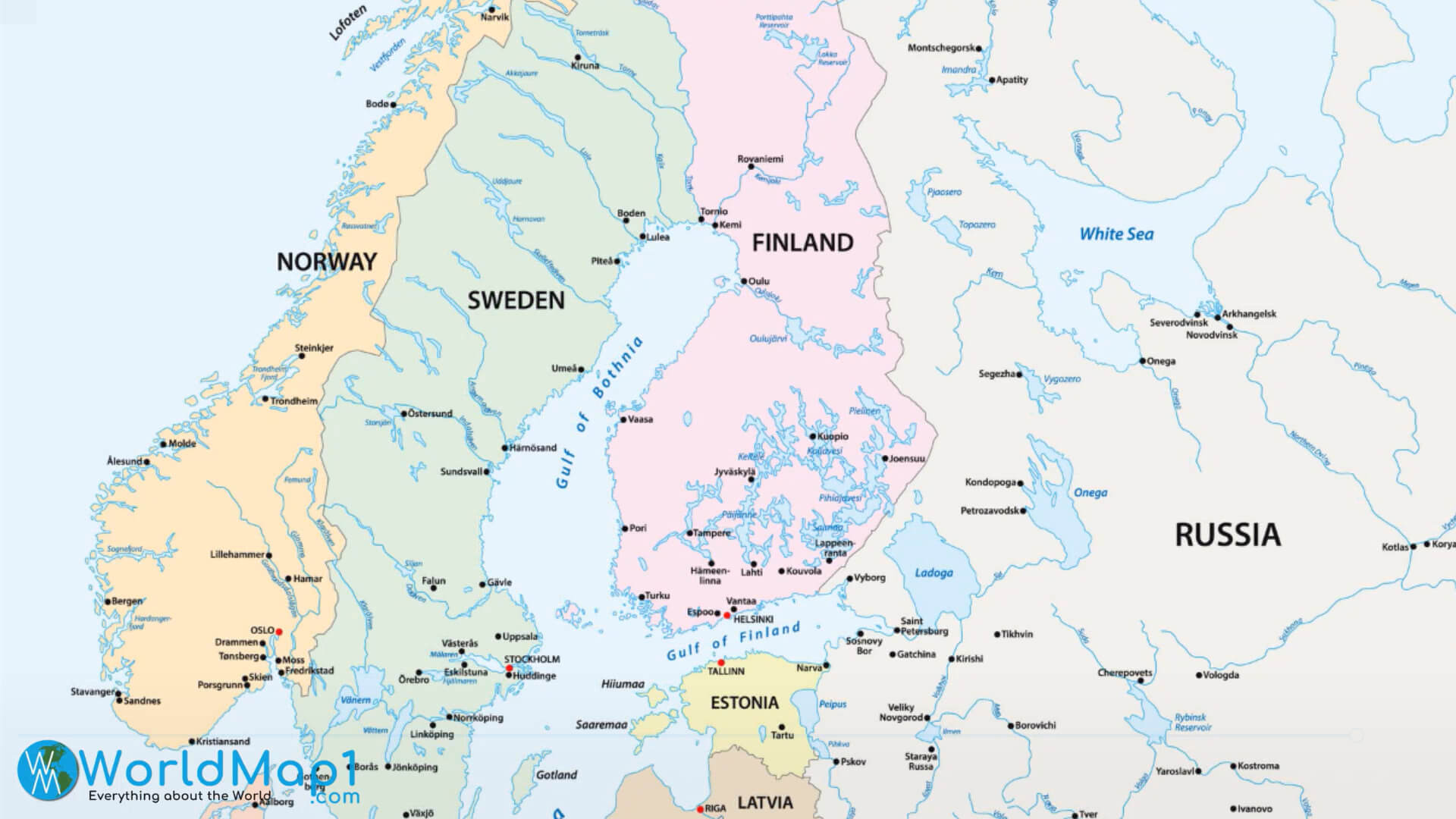 Carte de la Russie avec la Baltique et la Scandinavie